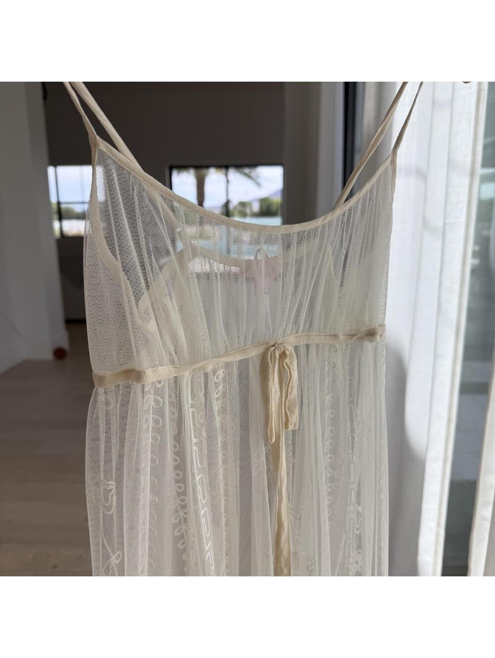 RARE Vintage Victoria's Secret Sheer Embroidered Cream Slip Dress Y2K Cottage XS